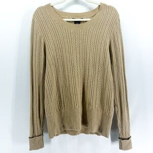 Sofiacashmere Tan 100% Cashmere Cable Knit Scoop Neck Sweater Large